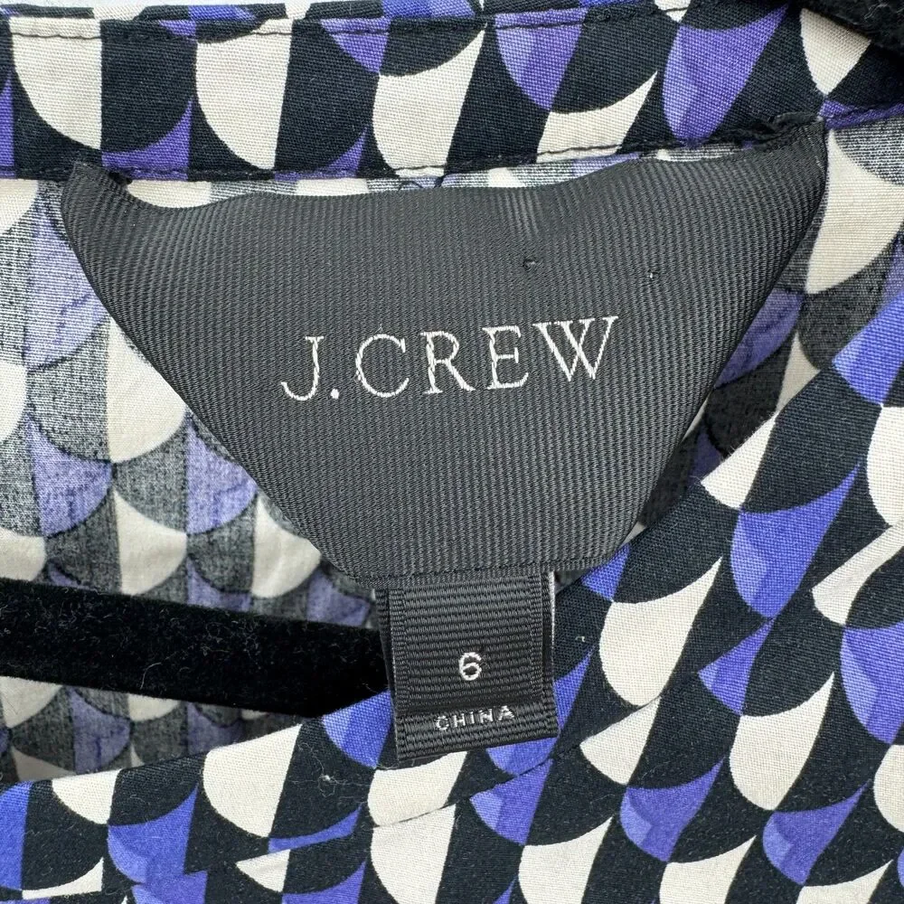 J. CREW Jet Set Geo Purple Black Geometric Size Zip Mini Shift Dress Size 6